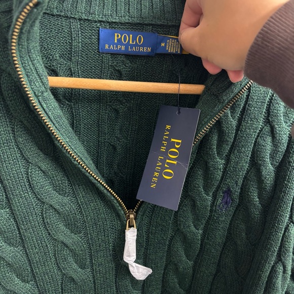 Polo Ralph Lauren Cable Knit Quarter-Zip Sweater Men’s Med $148 Hunter Green NWT - Picture 3 of 6